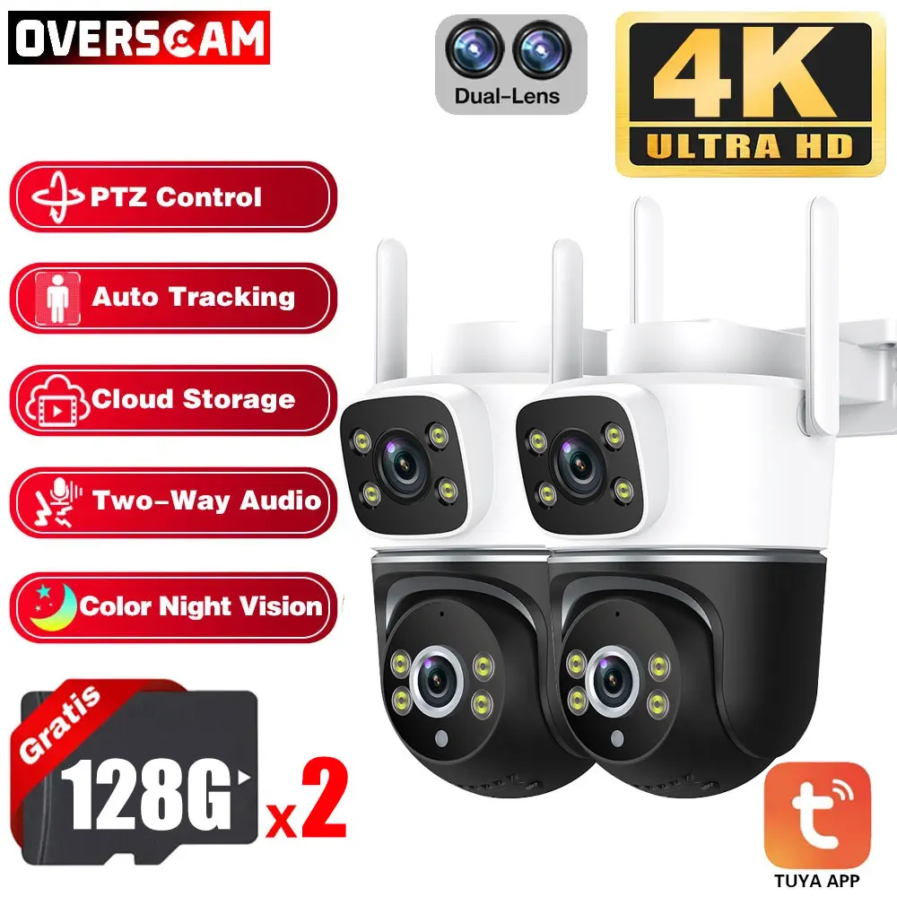 

4K 8MP Dual Lens PTZ WIFI Camera Dual Screen Human Auto Tracking Outdoor 4MP Security Video Smart Life Surveillance Camera Tuya