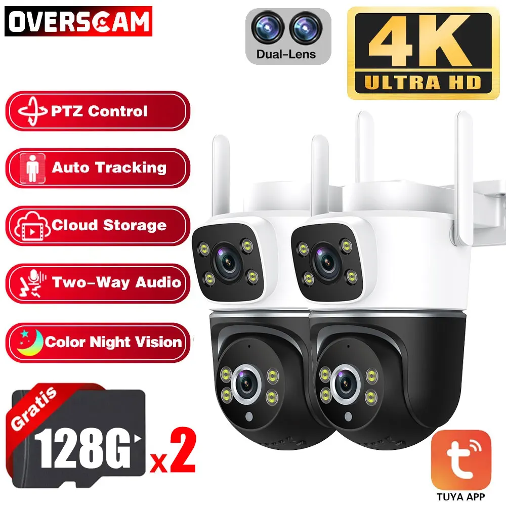 4K 8MP Dual Lens PTZ WIFI Camera Dual Screen Human Auto Tracking Outdoor 4MP Security Video Smart Life Surveillance Camera Tuya