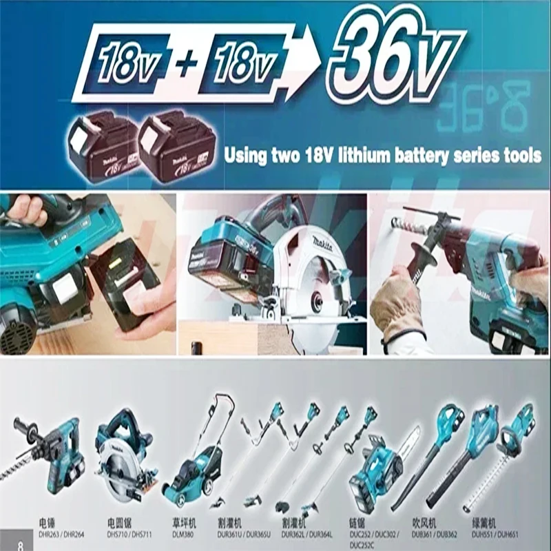 ماكيتا الأصلي DDF487 سائق لاسلكي الحفر فرش مفك كهربائي 18 فولت بطارية قابلة للشحن BL1860 BL1850 #6