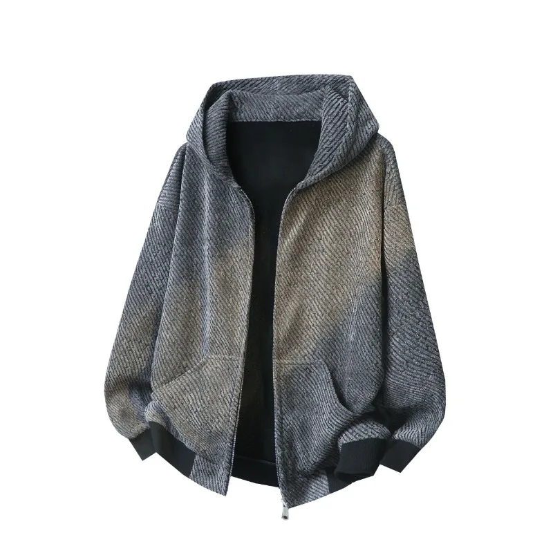 

Fine Flash Hooded Jacket Men's Large Size Loose Casual Jacket Japanese Style Male Clothing Trend Street Unisex Zipper Jacket