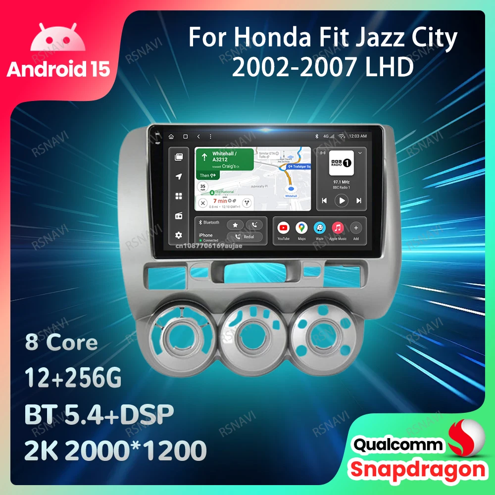 

Car Radio Android 15 For Honda Fit Jazz City 2002 2003 2004 2005 2006 2007 LHD DVD 4G LTE Autoradio QLED Head Unit GPS 5G WIFI