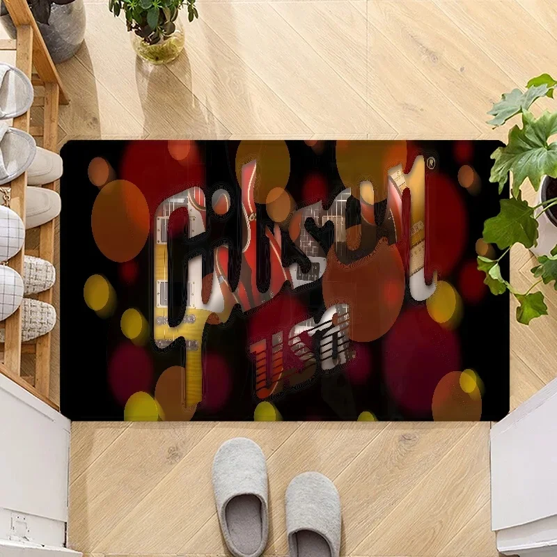 VIKAMA Fashion Metallic Gibson Letter Pattern Non-slip Rug Wear-resistant Household Guitar Fan Room Decorative Carpet