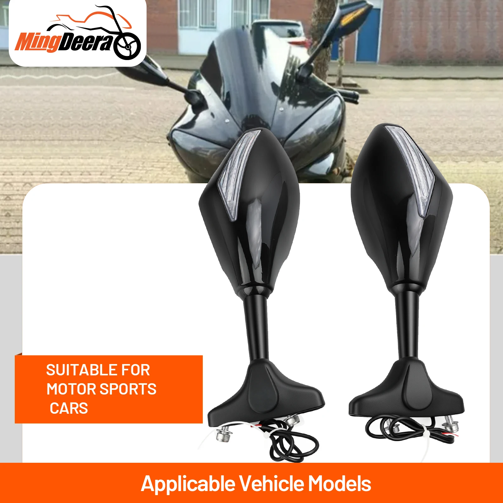 

Motorcycle Racing Rearview Mirrors With Turn Signals LED For Kawasaki For honda For Ducati For BMW For Suzuki For Yamaha