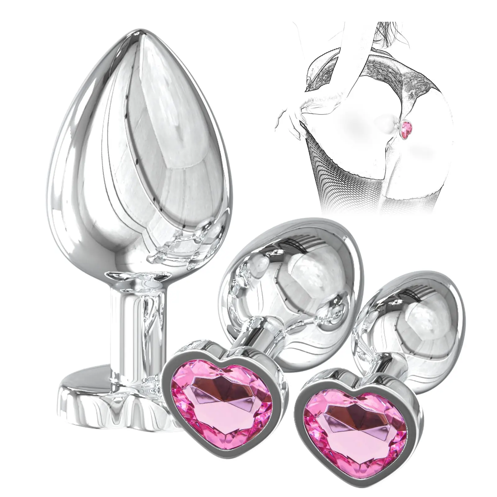 Anal Plug for Women Butt Training Tool 3pcs Stainless Steel Butt Plug Heart Fetish Adult Sex Toys Anal Stimulation