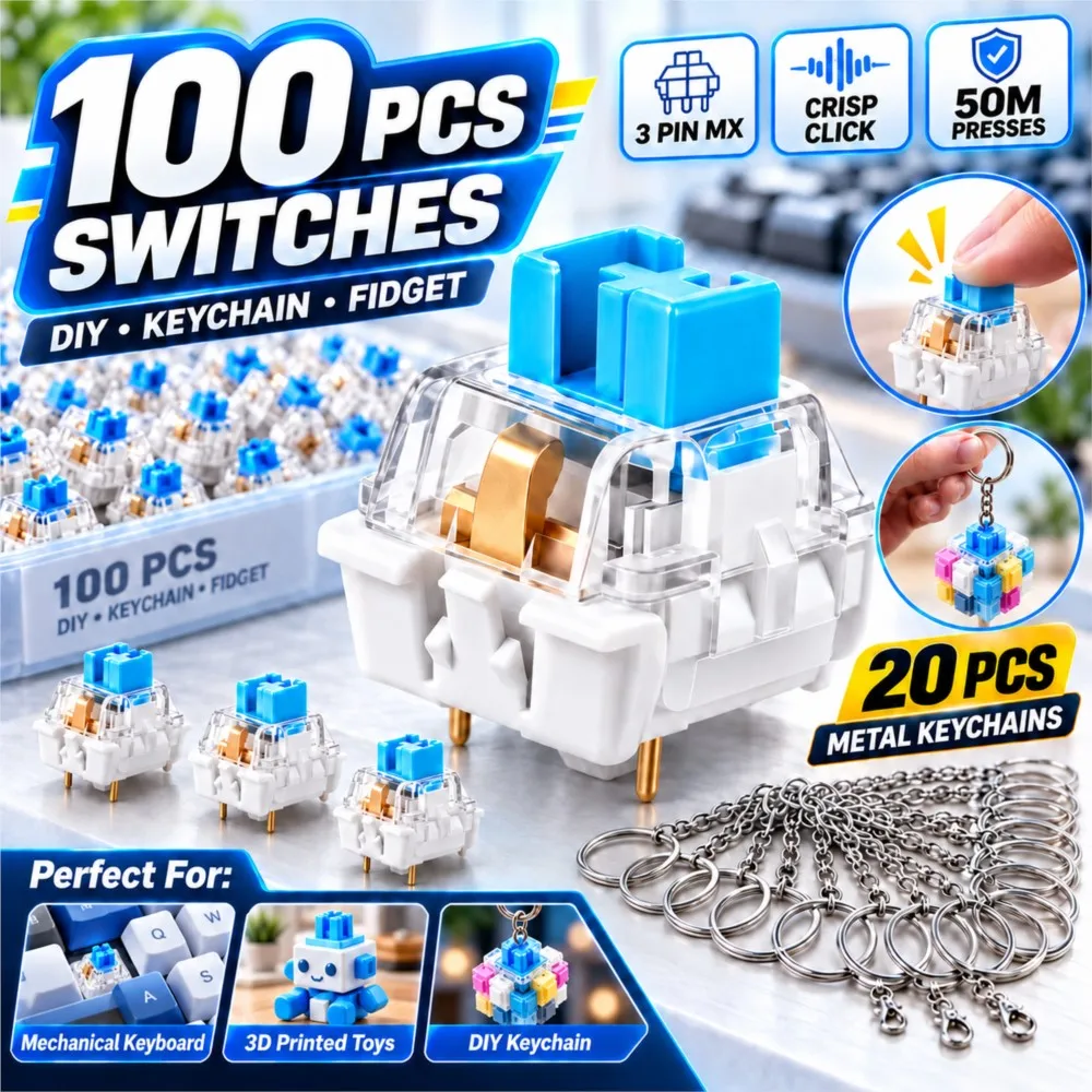 100PCS Mechanical Keyboard Switches for 3D Printed Fidget Clickers DIY with Keychains 50 Million Clicks Durable 3 Pin Clicky