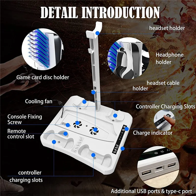 Praktisch voor PS VR2 PS5 laadstation met koelventilator, VR-oplaaddisplaystandaard met headset en spelopslaghouder