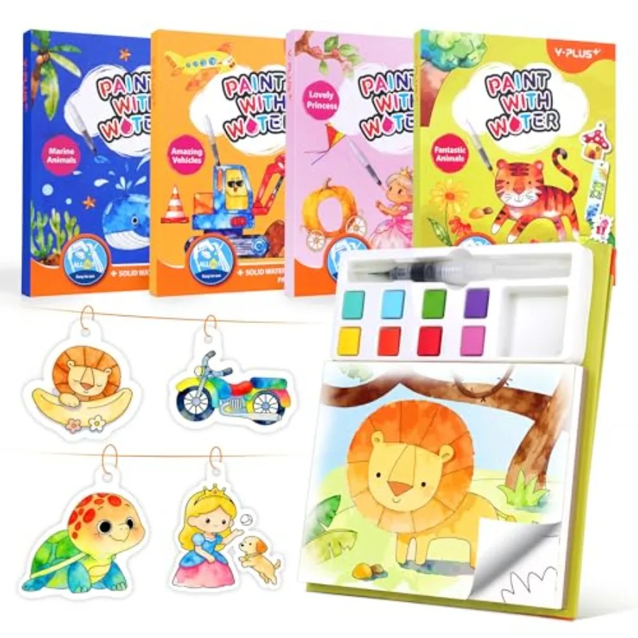 

Paint with Water Coloring Book for Toddlers, 4 Pack Mess Free Watercolor Painting Set, 26 Pages and 8 Color Palettes, DIY Art C