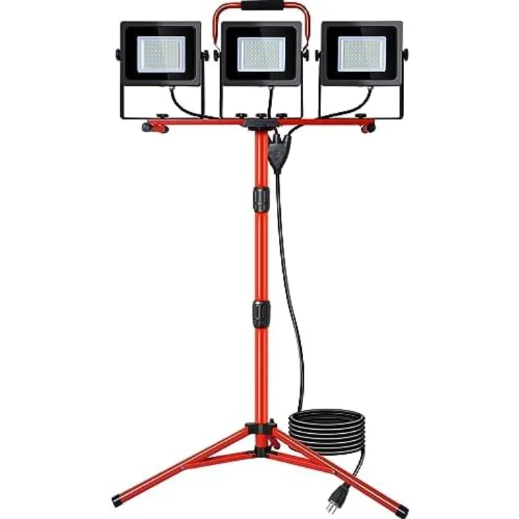 

30000 Lumen Work Lights with Stand,150W Three-Head Portable Removable Led Work Light 5000K, Adjustable Metal Telescoping T