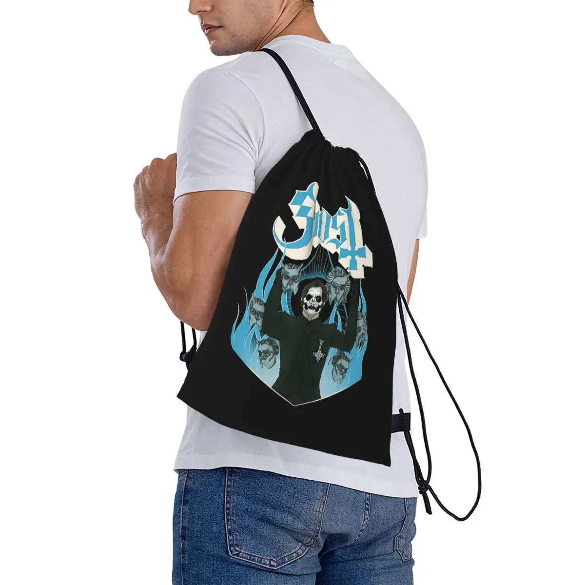 Vintage Ghost Backpacks Fashion Drawstring Bundle Pocket Storage Bag Book Bags for Man Woman Students