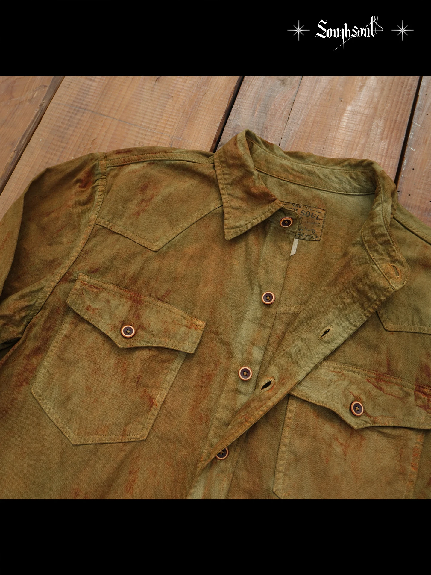 Retro American Cotton Western Shirt Handmade Aged Onion Skin Dyeing Plant Dyeing Jacket Thick Pure Cotton Youth Fashion