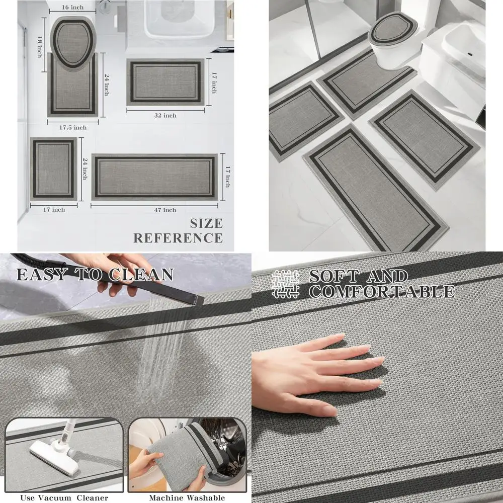 

Набор из 5 геометрических ковриков для ванной, ультратонкие, впитывающие, нескользящие, прочные, темно-серые, 17x24/17x30/17x59
