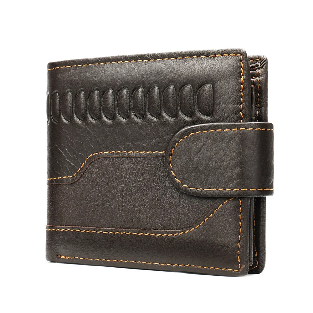 

Мужской двойной кошелек из натуральной кожи с блокировкой RFID — тонкий дизайн, коричневый, держатель для фотографий с несколькими картами и удостоверением личности