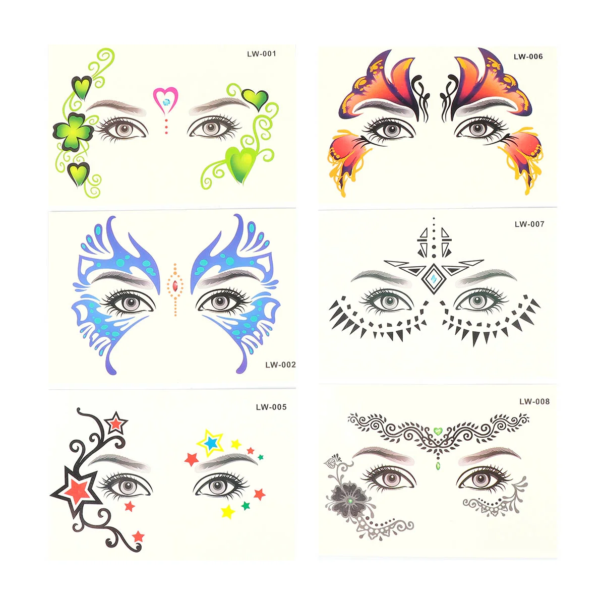 

6 Pcs Eye Tattoo Stickers Charming Temporary Tattoos Face Eye-catching Paper Facial Makeup Water Transfer