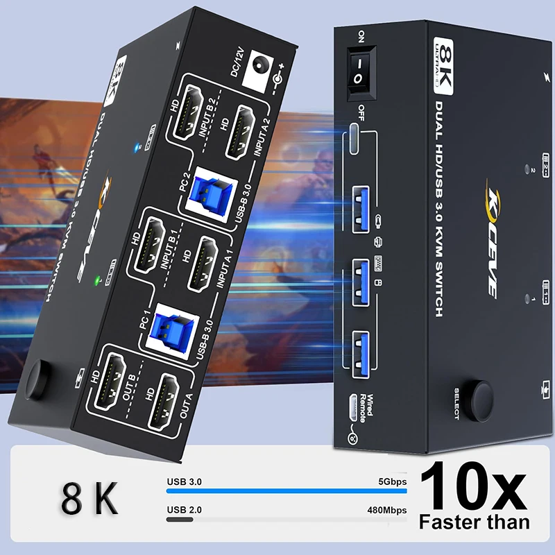 8K USB 3.0 HDMI-compatible KVM Switch dock station Multi-function HDMI-compatible Splitter USB HUB KVM Splitter Extender Adapter