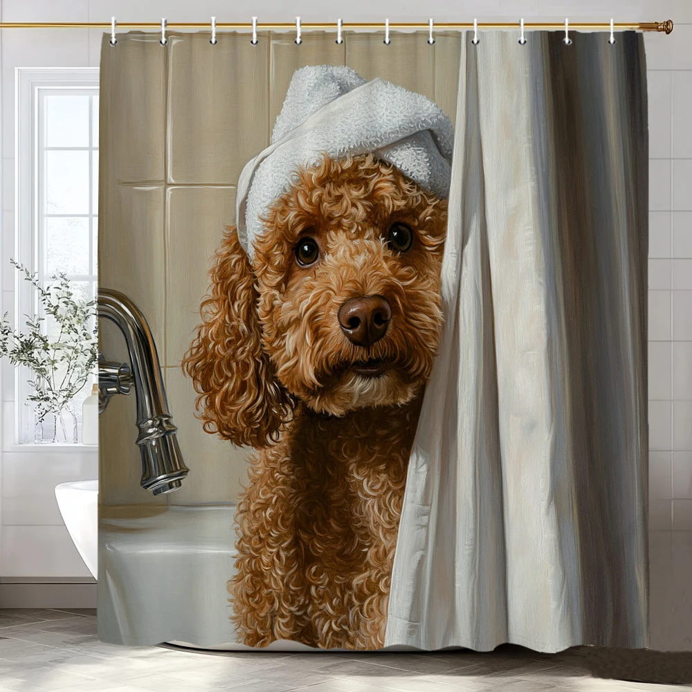 

Cartoon Bathing Dog Print Shower Curtain, Polyester Shower Curtain Set with Hooks for Bathroom Decorative Shower Curtain