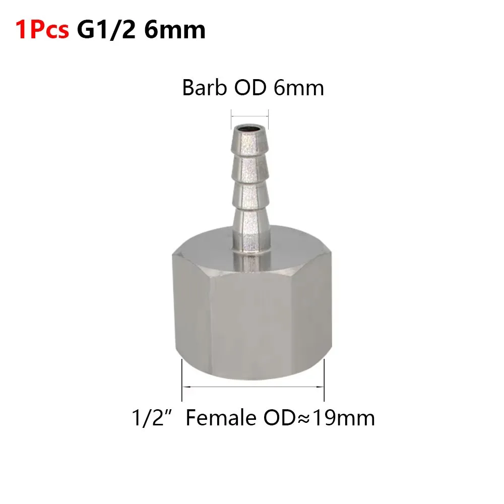 1Pcs 304 Stainless Steel Hose Barb Connector Silver Tone Straight Design BSP Female Thread Connector 6-19mm Barb Sizes