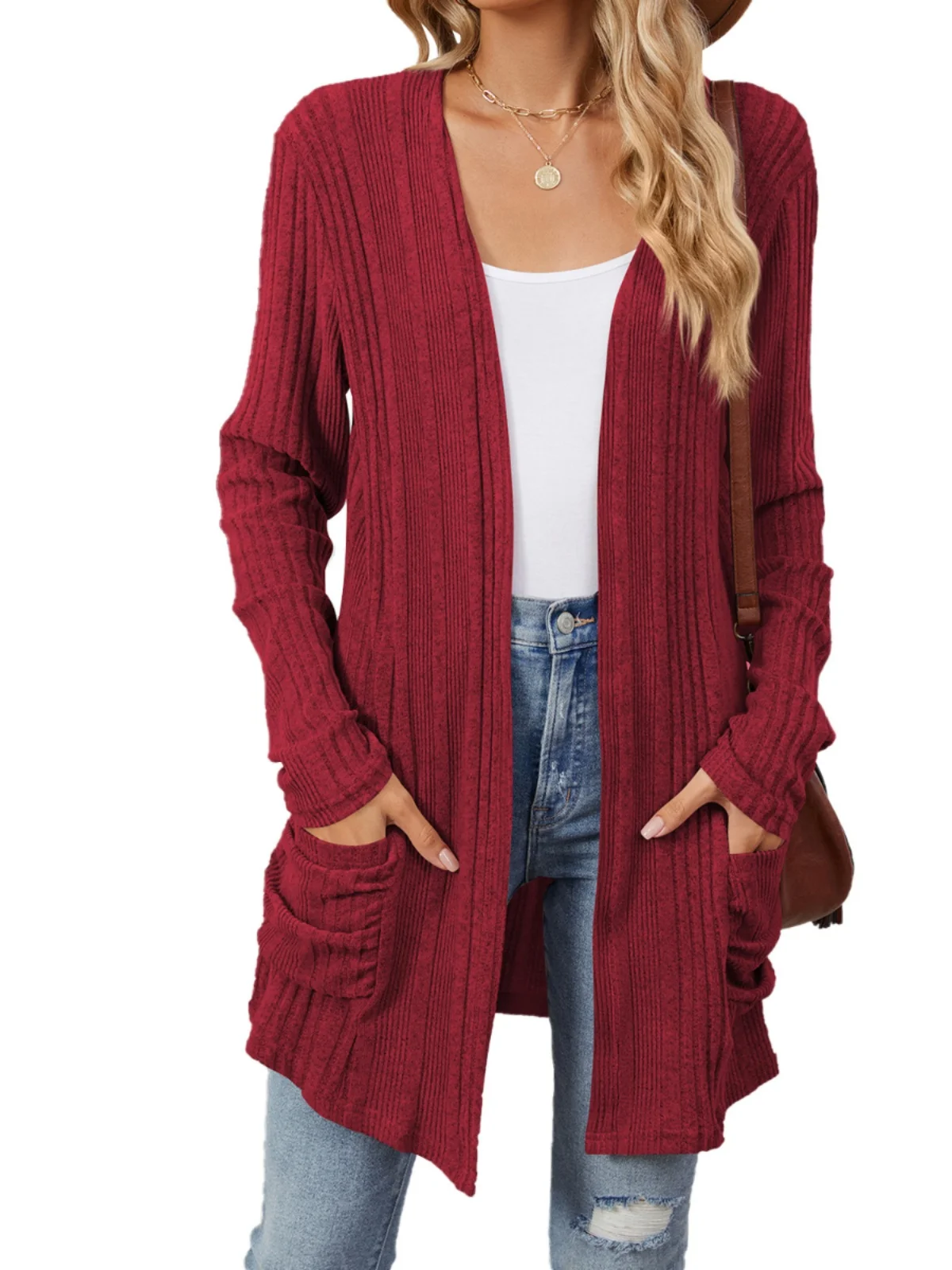 

Women's Knitted Cardigan ket Design Street Sle Slim Fit Long Sve V-Ne Mid-Length Thiened Spring Cardigan