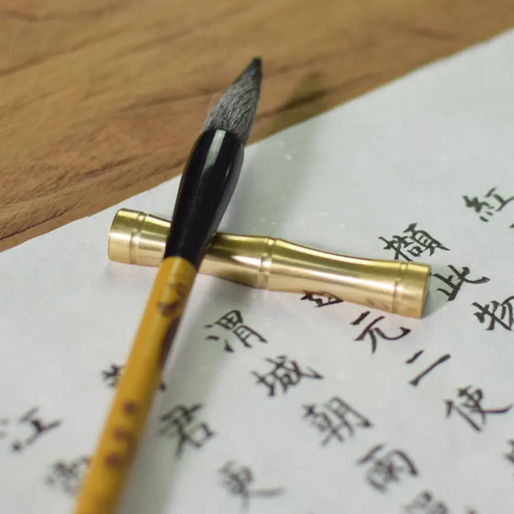Copper Pen Holder Vintage Bamboo Design Strong Calligraphy Brush Rest for Desk Chinese Calligraphy Brush Pen Holder