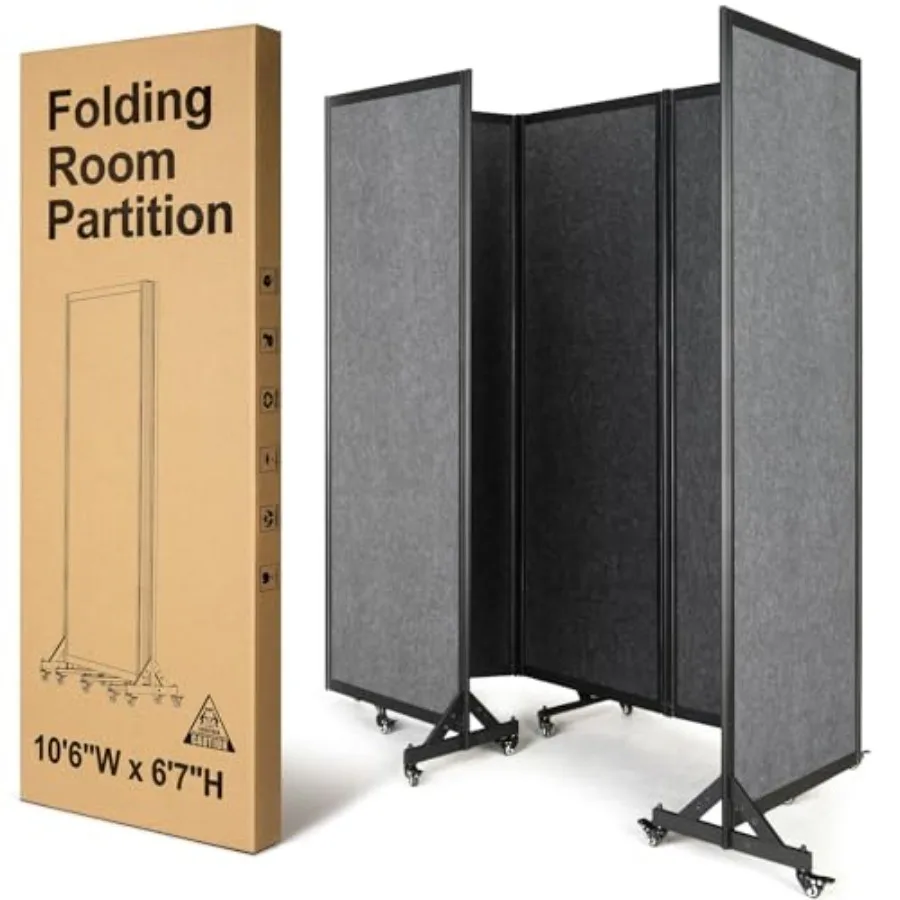 

Room Partition, Folding Privacy Divider, Office Partition Dividers, Office Dividers Wall, 10'6"W x 6'7"H, Light Grey