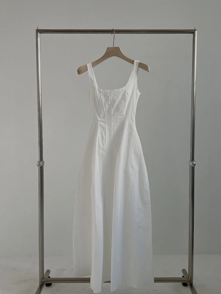 Retro Simple Women Dress French Fashion Sexy High Waist Camis Dress Ladies Summer Slim Streetwear White Vestidos New