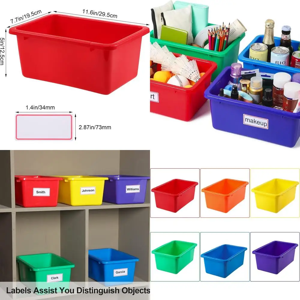 

Classroom Storage: 20 Pack Plastic Stackable Bins with 120 Labels, 6 Assorted Colors for Books, Toys, and Supplies
