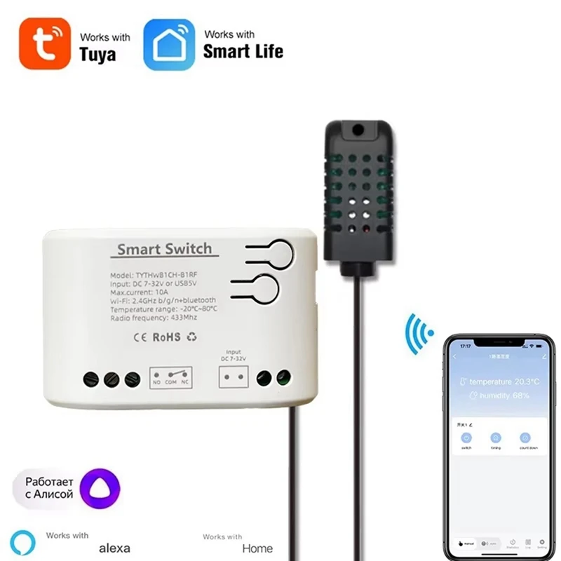 Tuya Smart Life Wifi Switch Relay Temperature Humidity Monitoring Thermostat Sensor Passive Dry Contact