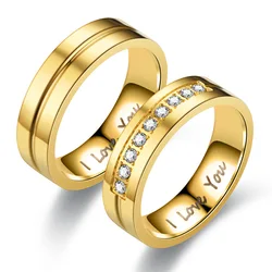 Anillo de acero de titanio para hombre y mujer, joyería clásica de Letra I Love You, Color dorado, accesorios de regalo para bodas