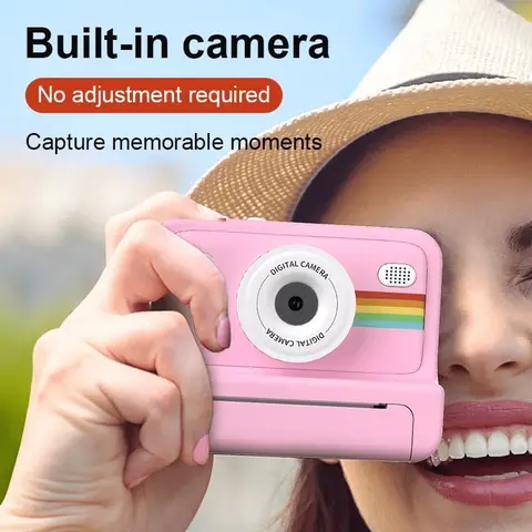 Portable instant digital camera, prints photos in 1 second, video selfie camera, 1080p HD screen, supports photo printing and photography, includes USB cable, lanyard, and three rolls of photo paper—perfect for holidays and birthdays