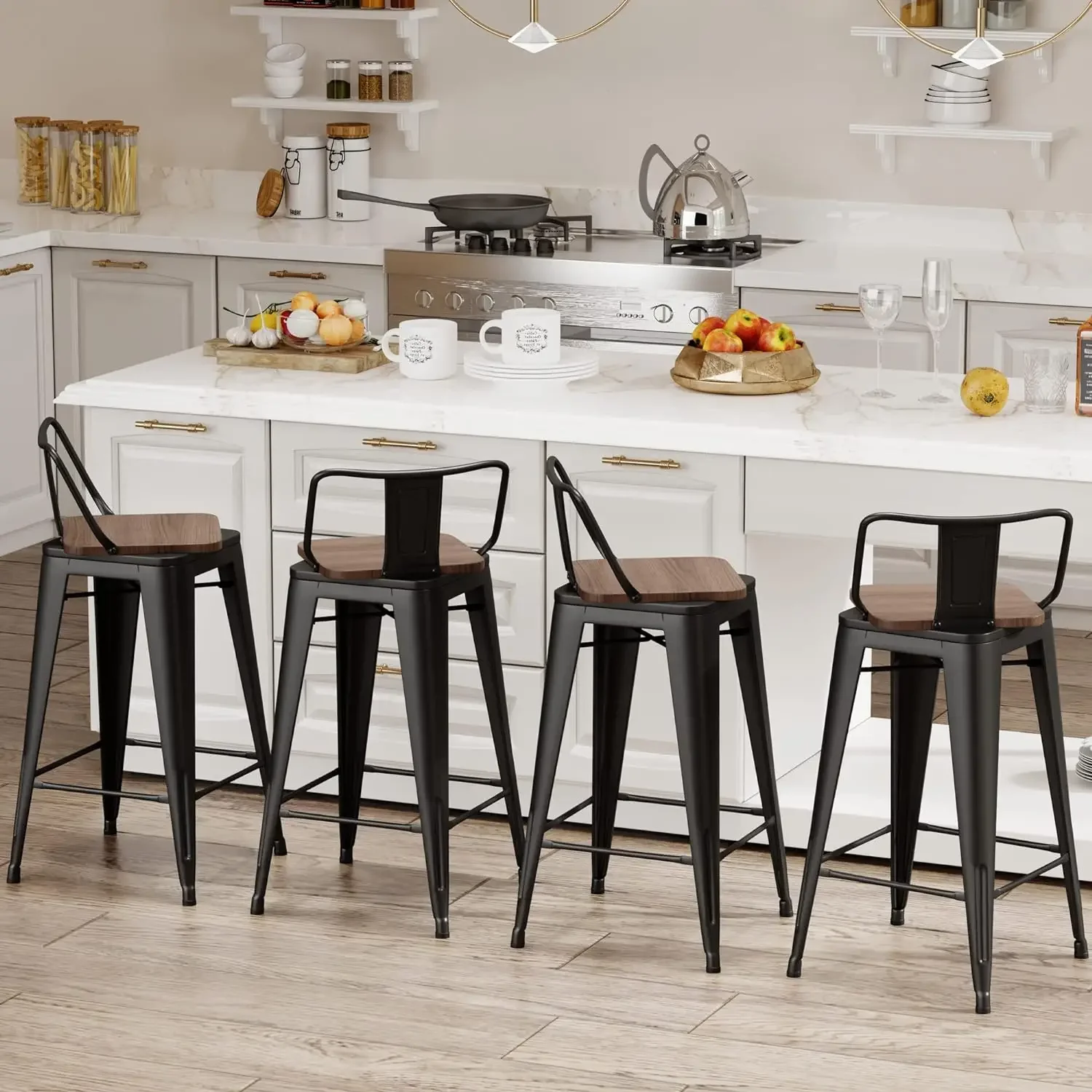 30 Inch Swivel Bar Stools Set of 4 Counter Height Swivel Bar Stools with Backs Industrial Barstools for Kitchen