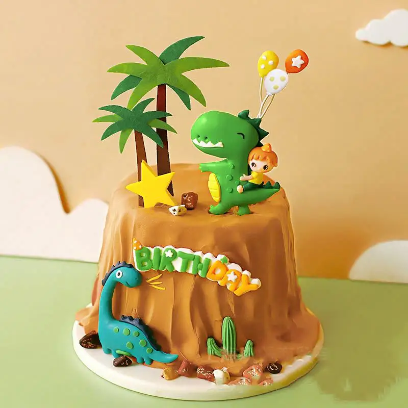 Cartoon Dinosaur Cake Topper Birthday Roar Party Dino Happy Birthday Party Decor Kids Cake Baby Shower Boy Girl Cake Decorating