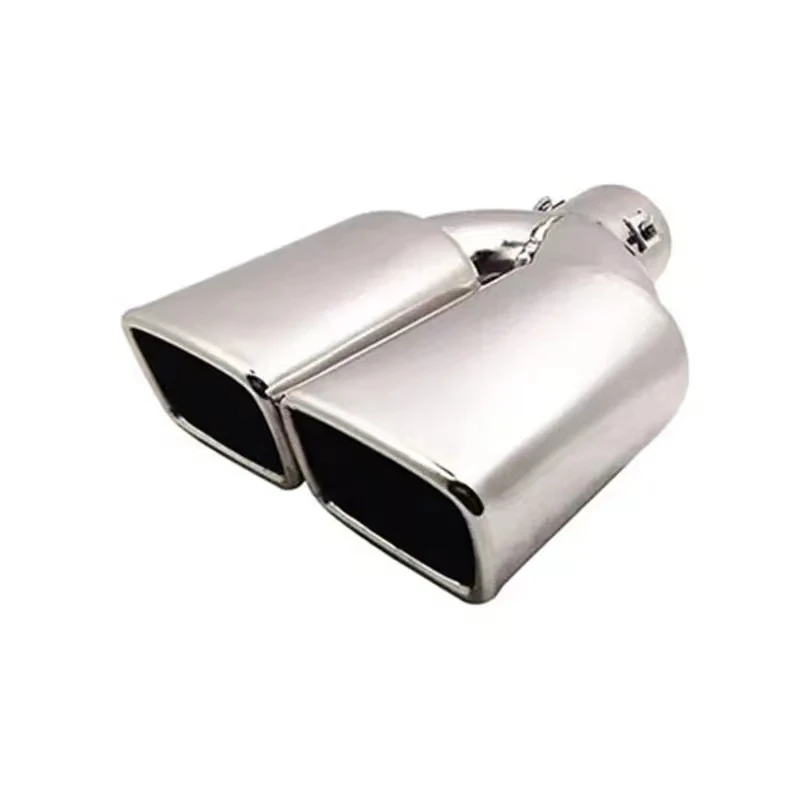 1PCS Universal Double Outlet Exhaust Pipe Tip Nozzle Rear Muffler Stainless Steel Square Mouth Exhaust Pipe Muffler Inlet 60mm