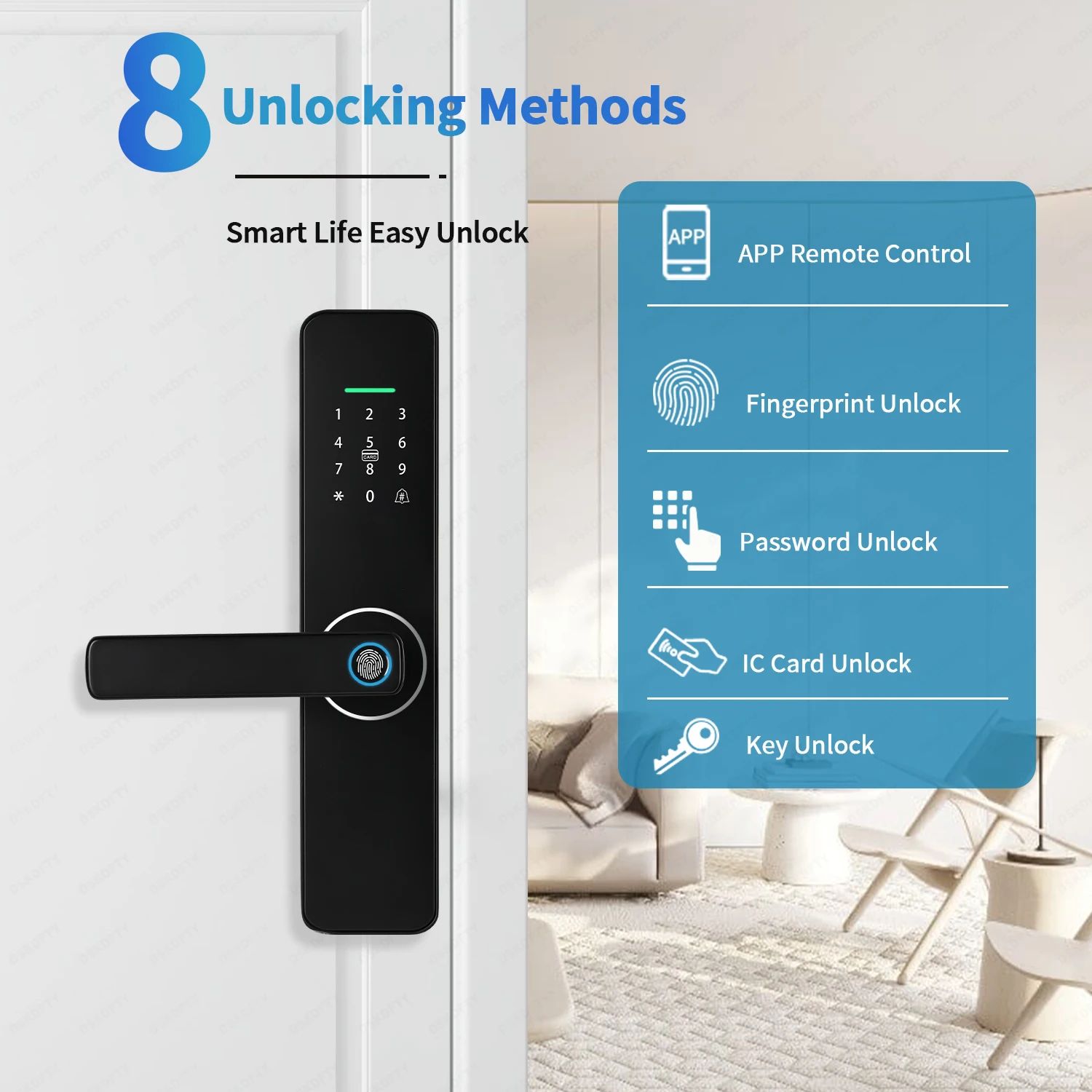 TTLOCK Digital Electronic Door Lock Black Smart Lock work with Alexa App Remote Unlocking Keyless Lock Fingerprint Door Lock Z13