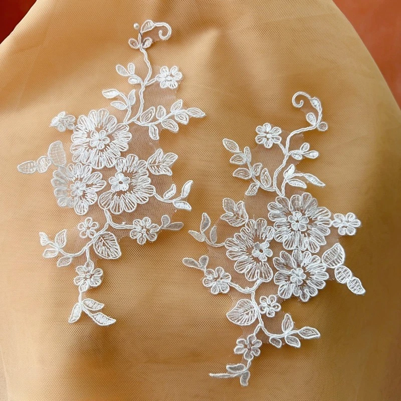 6 Pairs/lot White Curved Hook Sunflower Lace Applique Handmade DIY Craft Material Set