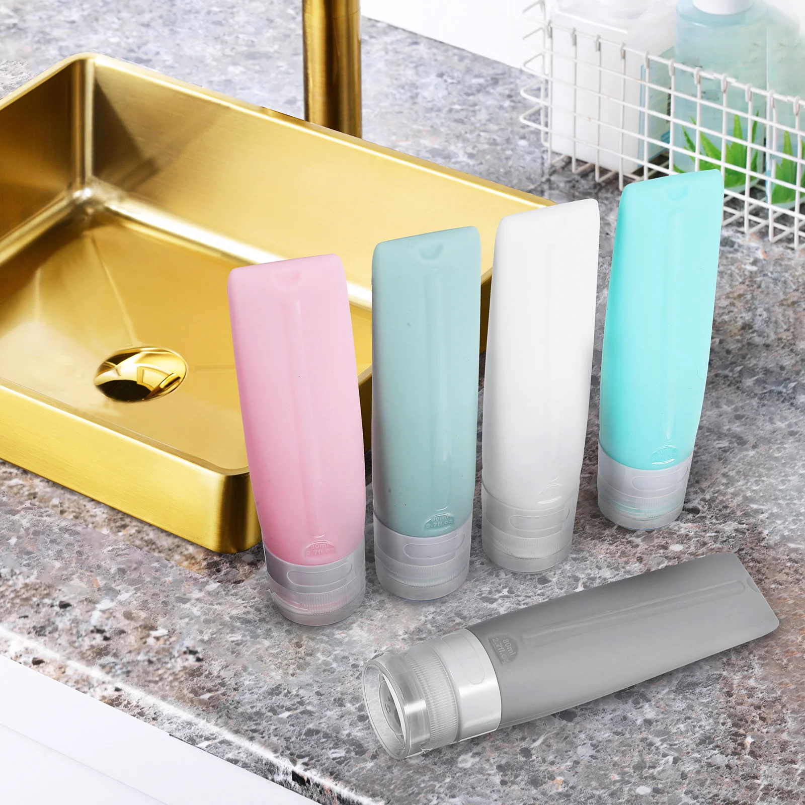 5Pcs Travel Empty Bottles 80Ml Silicone Leakproof Refillable Containers Set for Shampoo Lotion Conditioner Body Wash