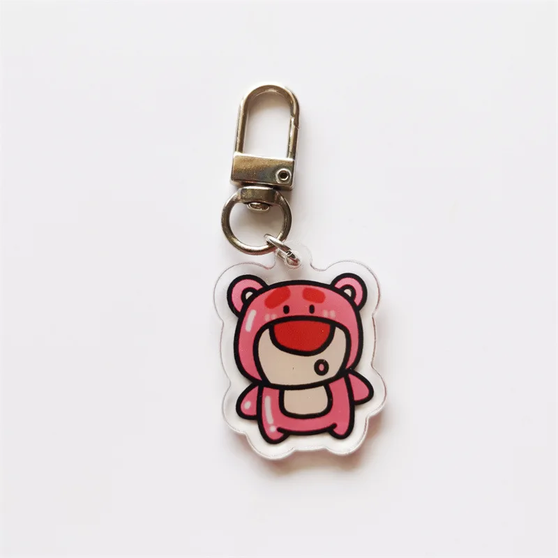 Anime Disney Toy Story Series Three Eyed Strawberry Bear Cartoon Pattern Acrylic Keychain Peripheral Small Gifts