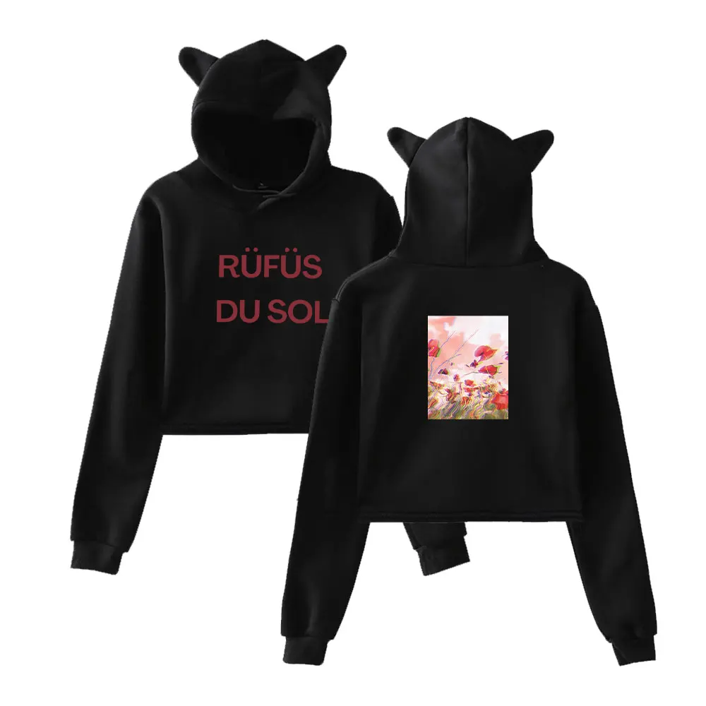 

Толстовки с капюшоном Rufus Du Sol Merch для девочек, укороченный пуловер с кошачьими ушками, повседневная одежда с принтом