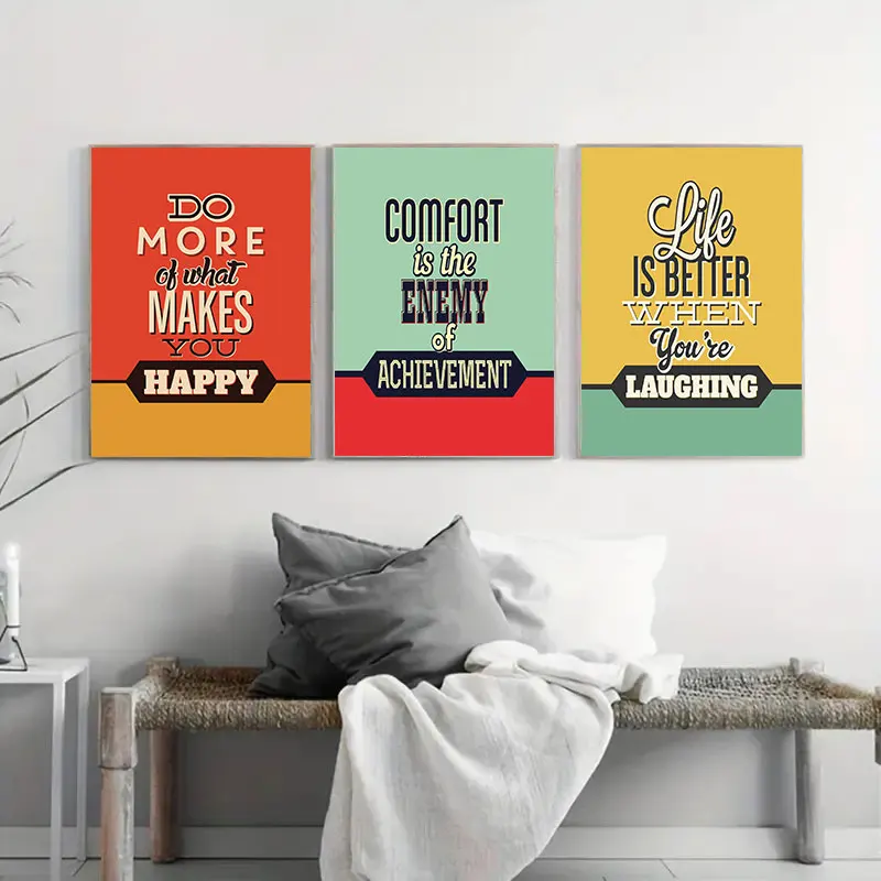 Retro Style Life Attitude Quotes Canvas Art Posters Prints Color Block Wall Decorative Picture Simple Home Decoration