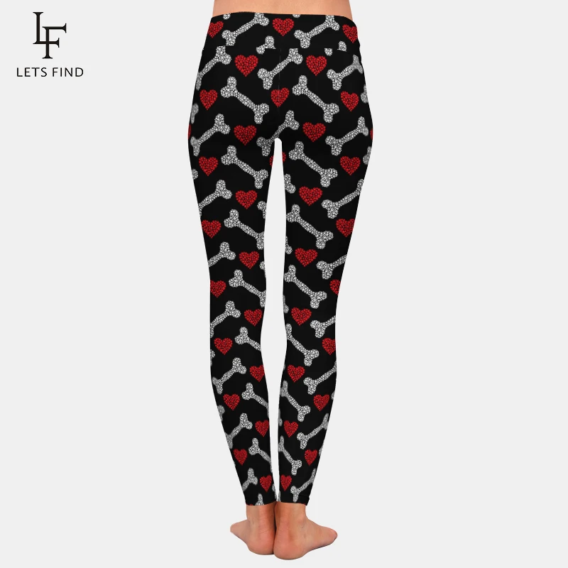 LETSFIND-mallas deportivas de cintura alta para mujer, Leggings de entrenamiento con estampado de huesos y corazones