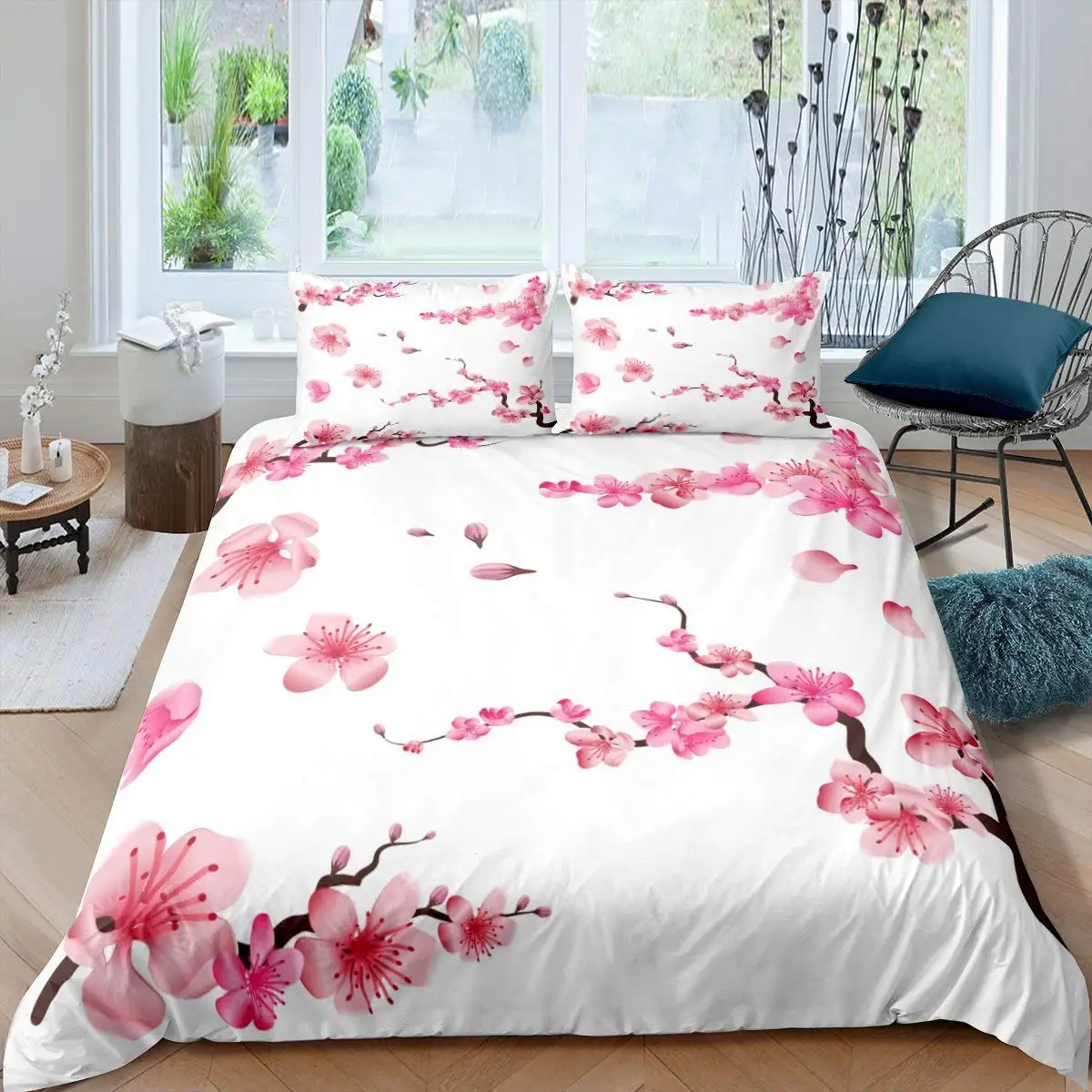 Peach Blossom Duvet Cover Set Blooming Flower Bedding Set King Size For Teens Women Microfiber Pink Floral Twin Comforter Cover