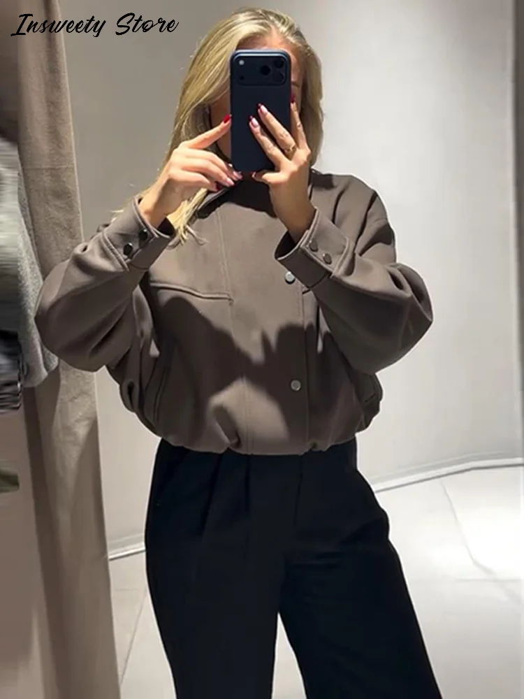 Mode Bomberjack Dames Effen Reverskraag Enkele rij zakken Pilotenjas 2026 Lente Dame Nieuwe Casual Streetwear ﻿