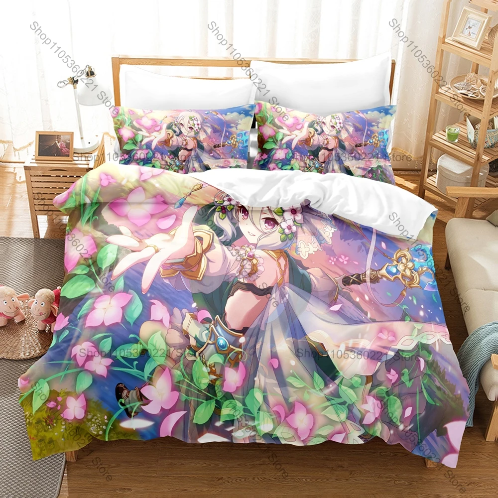 Princess Connect! ReDive Duvet Cover + 2 Pillowcases, Popular Game Anime Print Bedding Set Soft Fabric for Fans Bedroom Decor