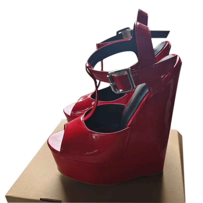 

DIZHUANG shoes Fashionable women's high heels. About 20cm heel height. Platform sandals Red patent leather sandals Fashion shoes