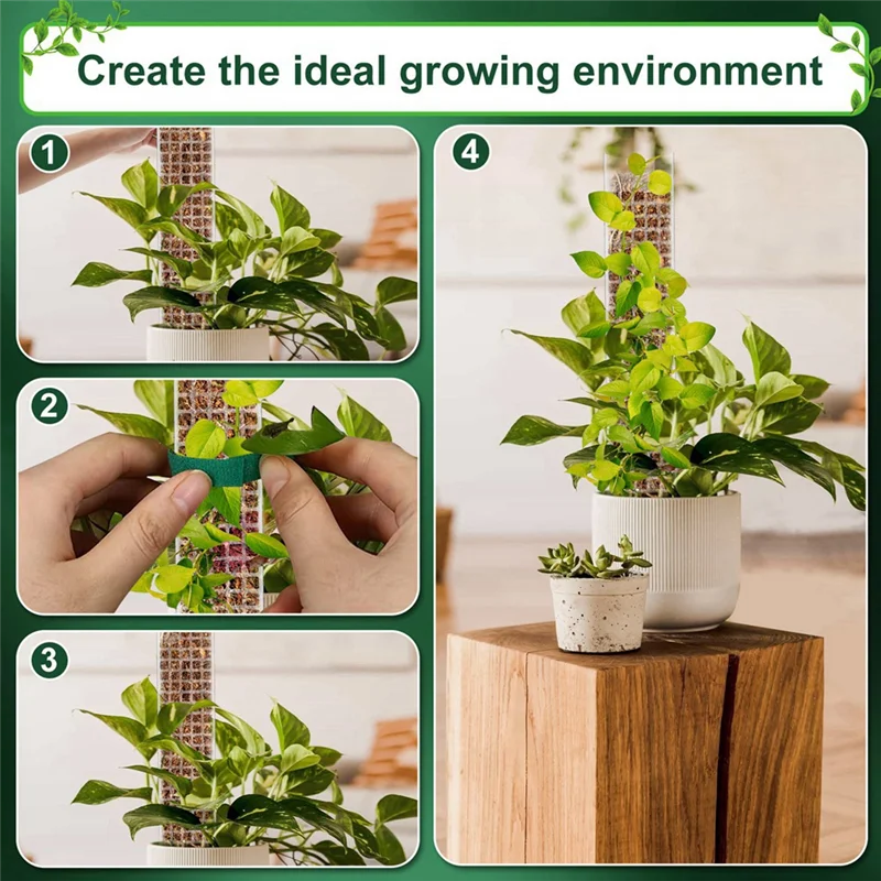 

A21Q -4Pcs Moss Poles With Tie Plastic Plant Pole Stick Plant Support Garden Tools For Garden Backyard Potted Climbing