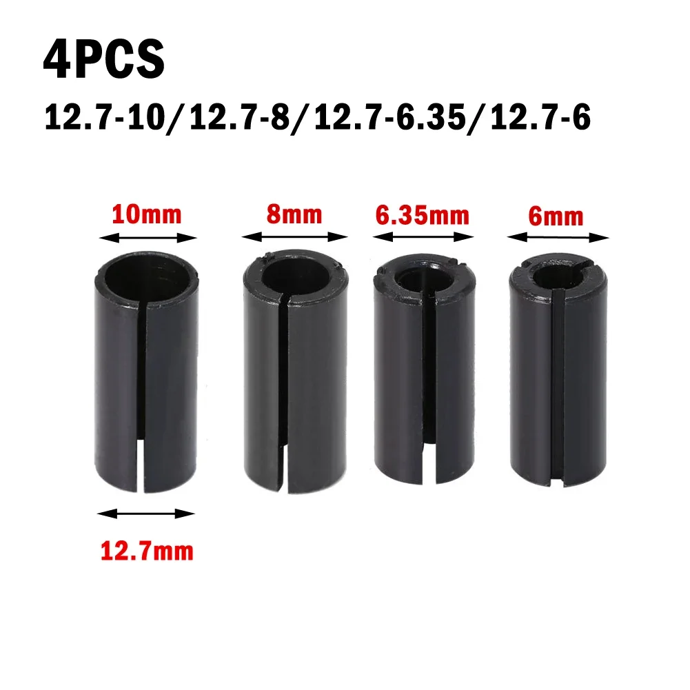 4pcs Router Bit Adapter Collet Milling Cutter Conversion Chuck Reducing Sleeve Carbon Steel Adapter 12.7mm To 6/6.35/8/10