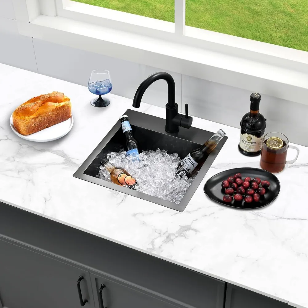 حوض مطبخ من الفولاذ المقاوم للصدأ مقاس 18 × 18 بوصة مع تصميم نانو علوي غير لامع لمساحات المطبخ الصغيرة #2