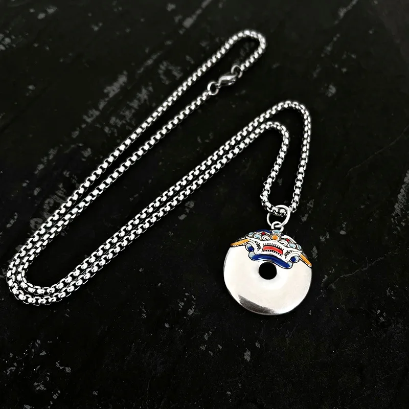 Silver enamel safety clasp pendant pixiu necklace Chinese China-Chic style retro senior men's and women's jewelry