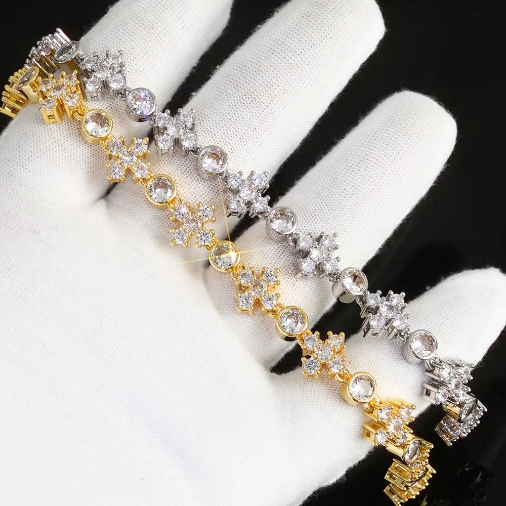 ESKEEM Fashion Jewelry Bling Diamond Chain Bracelet for Women Gold Silver Cross Design Shiny CZ Stone Link Chain Bracelet Gifts