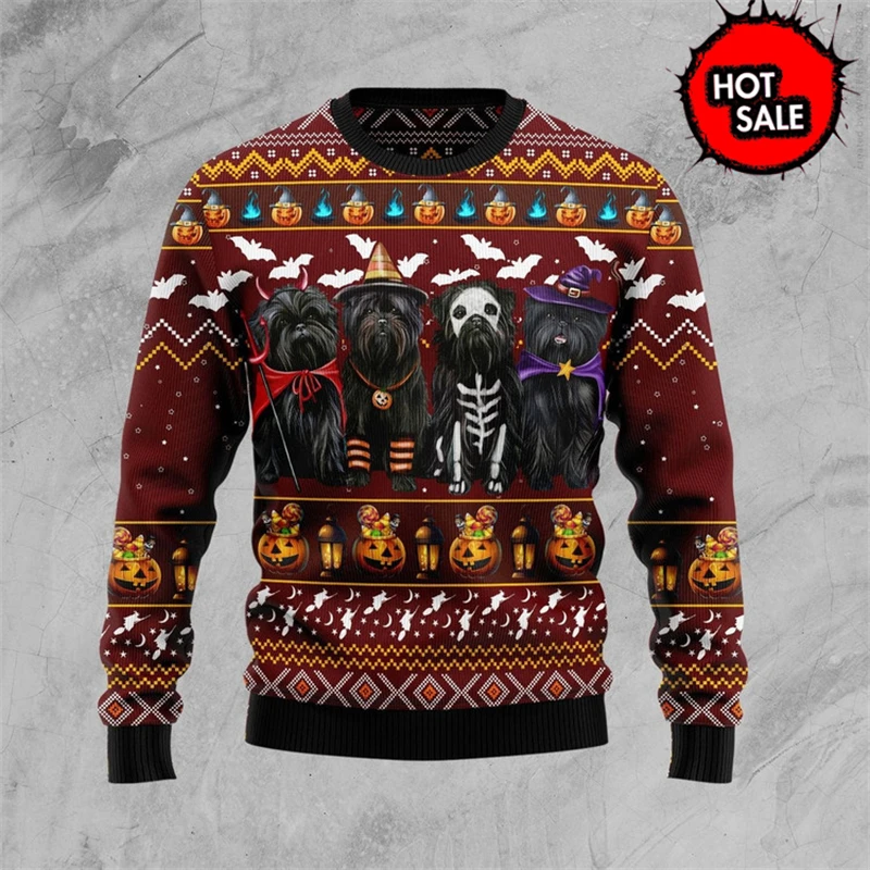 Halloween Men Sweaters Dog 3D Funny Printed Holiday Horror Sweatshirt For Man Women Clothing Casual Pullover Long Sleeve Quality