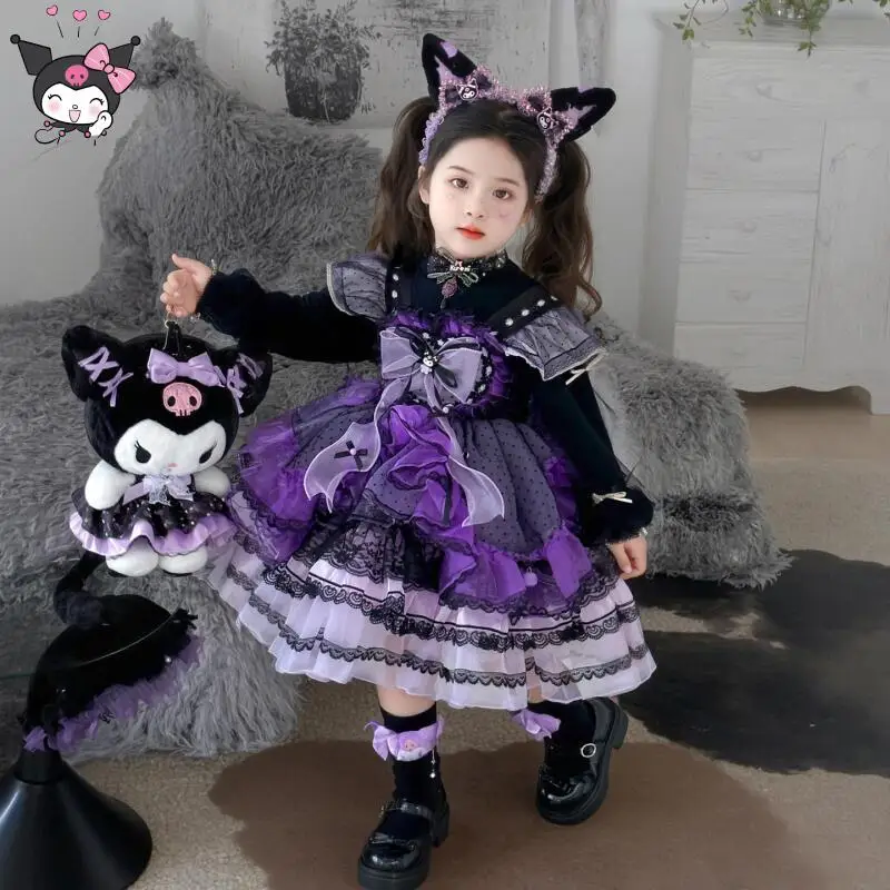

Платье Лолиты в стиле аниме Kuromi, кавайный костюм принцессы с рюшами, юбка, милое многоуровневое праздничное платье для девочек, подарок на Хэллоуин и праздник
