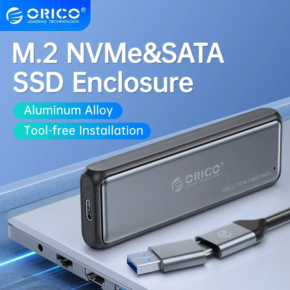 ORICO-Boîtier SSD M.2 NVMe SATA en aluminium, 10Gbps, sans outil M2, accessoires pour ordinateur portable